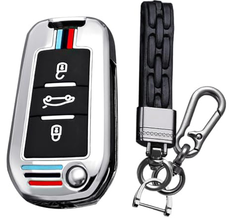 KUNIO Klapp Schlüsselhülle Passt für Opel Crossland X Zafira Corsa F Grandland Passt für Pe-ugeot 5008 208 308 Passt für Citroen C3 C4 Cactu Schutz Metallgehäuse Schlüsselanhänger A Silber
