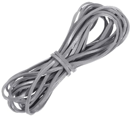 sourcing map Cordón de cuero plano, 5.5 yardas, 3 mm, tiras de cuero para manualidades, hacer pulseras, bolsos, correa gris
