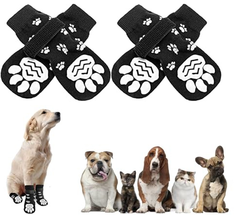 Xinlon 2 Paar Hundeschuhe Pfotenschutz, Indoor Anti-Rutsch Socken für Hunde, Verstellbarer pfotenschutz Hund verletzung, Hundeschuhe Winter mit Einstellbaren Riemen für Große-Mittlere Tiere