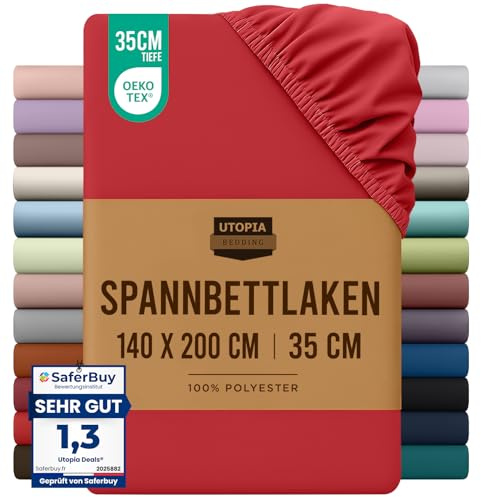 Utopia Bedding Lenzuolo con Angoli Una Piazza e Mezza Francese - 140x200cm - Rosso - Microfibra di Poliestere Spazzolato - Lenzuolo sotto con Angoli Elasticizzato