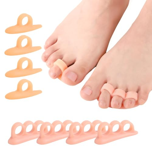 Welnove Corrector de dedos en martillo, 8 unidades, color beige | Almohadillas acolchadas para dedos doblados, torcidos, rizados, en garras y en martillo, soporte suave y realineación