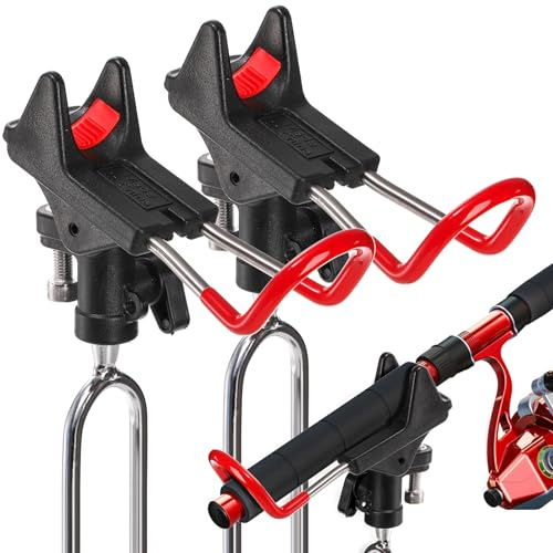 Nicunom 2 Pack Fishing Rod Holders for Bank Fishing, 360° Adjustable, Stainless Steel & Nylon, Red, Surface Mount