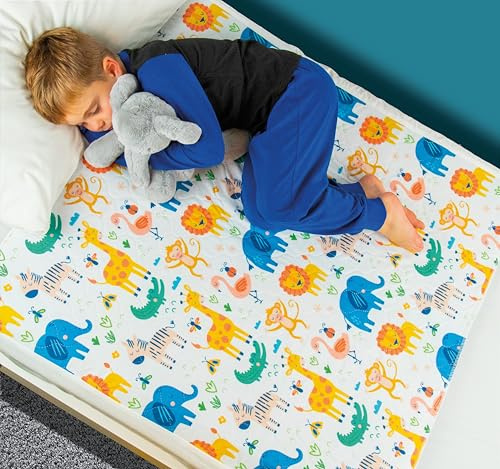 Bedwetz Potty Training Sängkuddar | 100 % vattentätt madrasskydd | Sänglakan, storleken passar enkel- och småbarnssängar | Halkfri matta med sidovingstoppar | UK varumärke | Djur