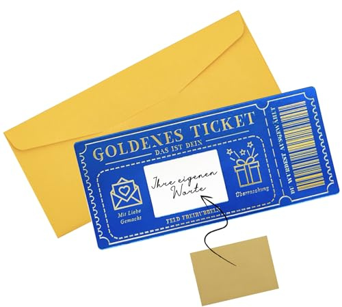 1 Stück Gutschein zum selber ausfüllen mit Rubbelaufkleber,Rubbelkarte zum beschriften mit Umschlägen,Goldene Ticket Rubbel-Geburtstagskarten,Geschenke für Frauen, Weihnachtsgeschenkkarten-Blau
