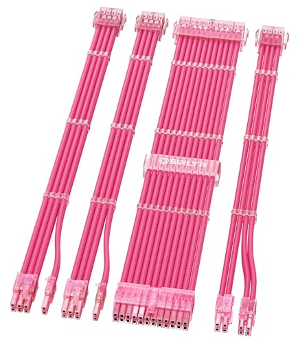 Sirlyr PSU-kablar, PC-kabelförlängningsläge, anpassad enkel hantering, strömförsörjningskabel, 1 x 24 stift ATX/1 x 8 (4 + 4) stift EP/längre 2 x 8 (6 + 2) guldpläterad pi- GPU, rosa, 4 kit