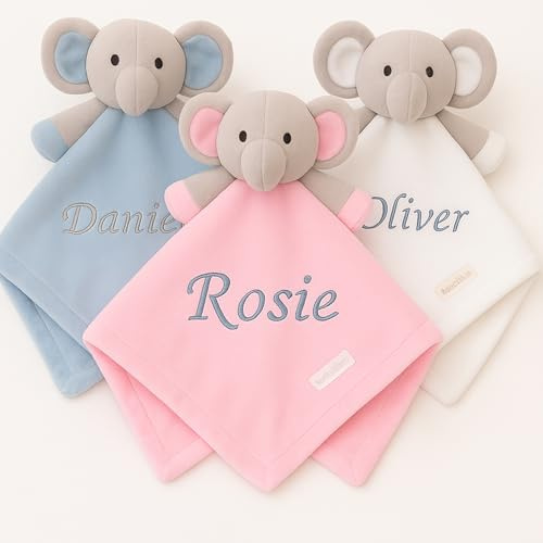 Baby Personalised Elephant Comforter Blanket Soft Snuggly Animal Design (Pink Elephant)