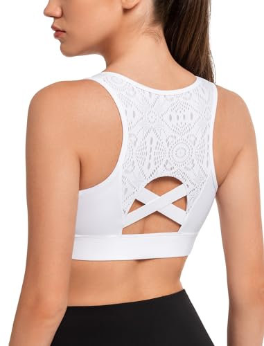 Yvette Sport BH Starker Halt mit Vorderverschluss Gepolstert Große Größen Fitness Lauf Bra,Weiß,L