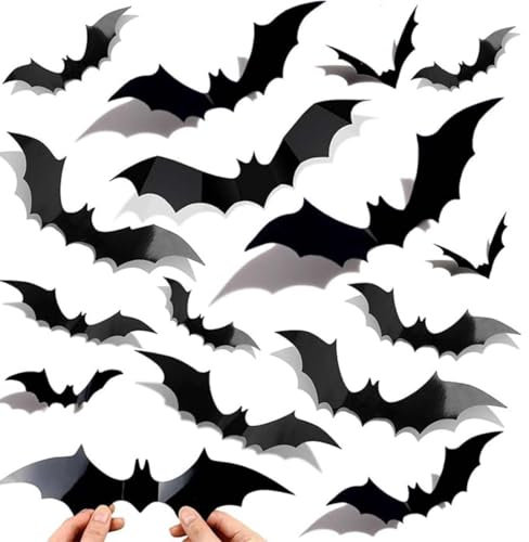 60 PCS Pegatinas de Pared de Murciélago, Halloween 3D Murciélagos Pegatinas Decoraciones, para Windows, Pared, Puerta de casa, Exterior, Interior, Bricolaje, Suministros para Fiestas de Halloween