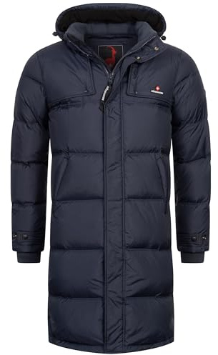 Höhenhorn Bannalp Manteau d'hiver pour homme en duvet avec capuche Manteau long doublé Certifié RDS avec duvet et plumes avec capuche amovible, bleu foncé, L