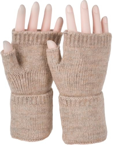 styleBREAKER Damen Fingerlose Strickhandschuhe Elastischer Bund | 16,5x9 cm Maß, 9 cm breites Bündchen, 4 cm Daumenlänge. Smartphone-Bedienung möglich. Einheitsgröße für Erwachsene, wärmend.