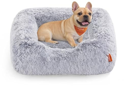 Feandrea Hundebett, Hundekissen, 71 x 55 x 18 cm, Hundekorb, weiche Polsterung, Hundesofa, erhöhte Ränder, Bezug abnehmbar und maschinenwaschbar, rutschfest, Ombré-Grau PGW271G01