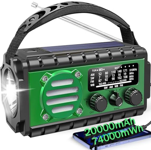 Aivica 20000mah Emergency Radio, SW/NOAA/AM/FM Weather Radio, Solar Powered Hand Crank Chager with Bige Batery Powered,Portable,Cellphone Charge,SOS,Flashlight for Emergency/Home