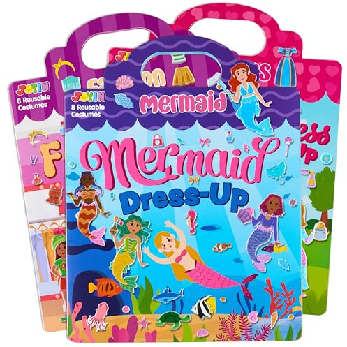JOYIN 3 Pcs Stickerbuch zum Verkleiden, 3D Sticker Kinder, Wiederverwendbare Top-Model-Sticker als Reisespielzeug & Geburtstagsgeschenk - Mode, Meerjungfrau, Prinzessin