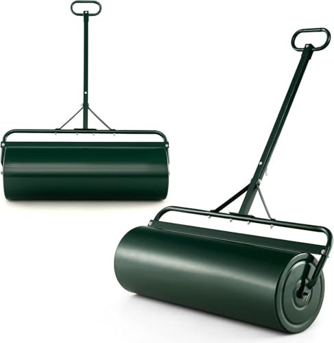 FANTASK Rasenwalze Metall 63 L, Ø 30CM Handwalze mit Griff, befüllbar mit Wasser/Sand Gartenwalze, Trommel Rasenroller, Schwerlasttrommel Graswalze