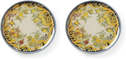 HENDI Assiette à pizza ronde, porcelaine, motif: barocco, conviennent pour la lave-vaisselle et les fours à micro-ondes, ⌀330 mm, jaune/noir (Lot de 2)