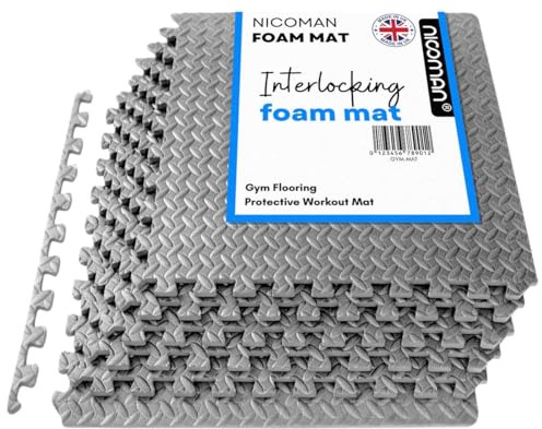 Nicoman EVA Foam Gymnastics Interlocking Mat Tiles 60 x 60cm for Heavy Weight Workout Exercise Home, Anti-slip Shock Absorbent Thick Puzzle Gym Flooring
