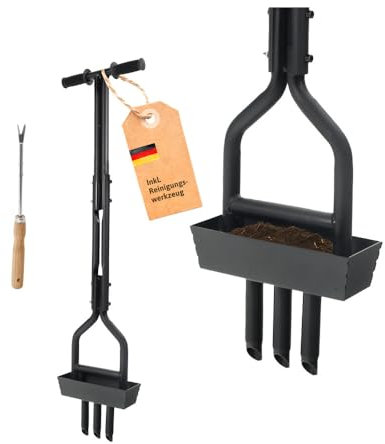 Dönges Rasenlüfter manuell - 3 Zinken aus Stahl + Kernsammelrahmen - Hand-Aerifizierer für Moosreduzierung & bessere Nährstoffaufnahme - 99cm