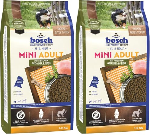 Bosch HPC Mini Adult mit frischem Geflügel & Hirse | Hundetrockenfutter für ausgewachsene Hunde Kleiner Rassen (bis 15 kg) | 1 x 3 kg (Packung mit 2)