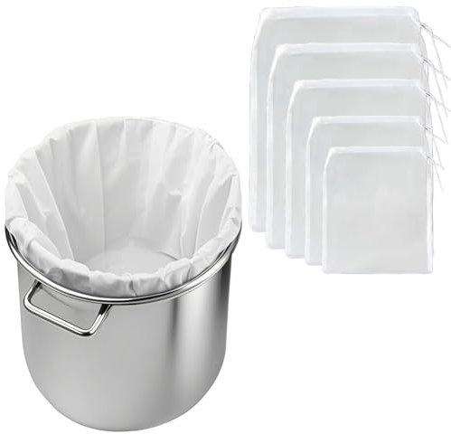 Nylon Bolsa de Filtro de Cerveza 200 Micro Bolsa de Filtro de Malla 5 PCS Diferentes Tamaños Bolsa de Leche de Nuez Lavable Nylon Malla Fina con Cordón Adecuado para Cerveza Leche Frutas