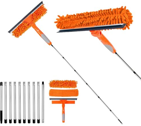4m Rotatable Window Cleaning Tool Kit, include 10 Glass Squeegee and Microfiber Pad Combo, 13.7ft Extendable Pole,Specialized Glass Cleaning Equipment for Villa Windows,Car glass