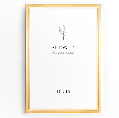 Artower® Bilderrahmen Gold Metall Dünner Rahmen für 10 x 15 cm | Posterrahmen Groß Collage | Picture Frame Metal 10x15 cm | Aluminium Schmal Bilderrahmen | Gold Poster Rahmen