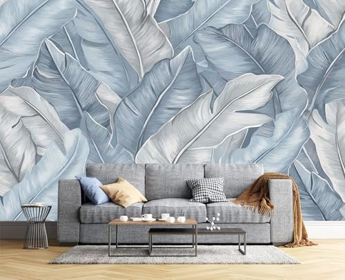 Papier Peint Panoramique 150X105Cm Feuilles De Bananier Rayées Impression Plantes Tropicales Papier Peint Décoration Murale Poster Bleu Ciel Fresque Murale Salon Chambre Á Coucherr Bureau Salle