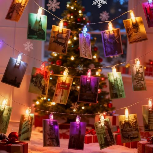 GAROMIA Guirlande lumineuse avec pinces 3m 20 pinces Photos de mur Décoration de Noël Guirlande lumineuse multicolore avec clips pour photos Guirlandes lumineuses pour Noël, mariages, salon, fêtes