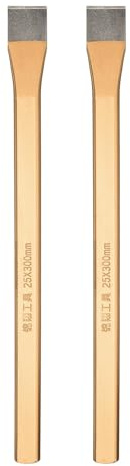 sourcing map 2pcs Cold Chisel 17mm Wide 300mm Long Alloy Steel High Hardness Heat Treated Heavy Duty Flat Cold Chisel for Cutting Rivets Iron Steel Bronze Copper Rods Bolts, Gold Gray