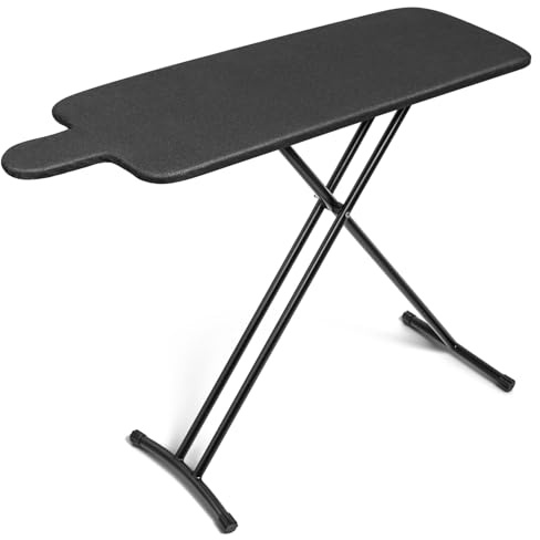 Duwee 15x43 Ironing Board with Heat Resistant Cover, 10mm Thicken Double Layers Feltpad and Foam, Folding Compact Ironing Board, Heavy Sturdy Legs, Easy to Storage,Black