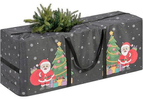 YiYa Christmas Tree Storage Bag for 7.5 Ft Heavy Duty 600D Oxford Xmas Tree Bag Waterproof Christmas Storage Container With Handles for Xmas Santa Claus Trees(Black, L)