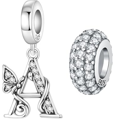PANPOKI Letter Charms Silver Alfabet Initial Charms Bead för armband hängen smycken europeiska armband halsband smycken gåva för kvinnor, Universal Kompatibilität Charms, Sterlingsilver, Ingen