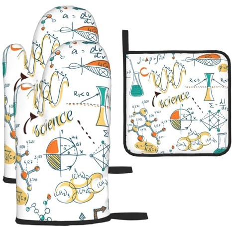 Guantes de Cocina Resistentes al Calor, Manoplas y agarraderas para Laboratorio de Ciencias, biología, química, Juego de 3 Piezas.