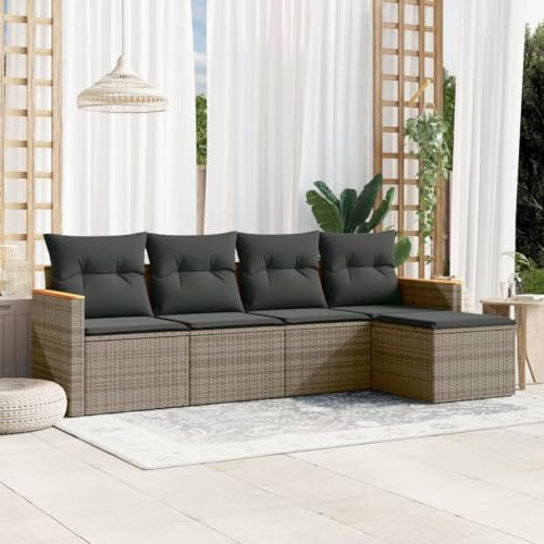 QJBSAVVA 5-TLG. Gartenmöbel-Set Poly Rattan Grau 179x62x69 cm Modular Lounge Balkon Terrasse platzsparend Outdoor Sitzgruppe für kleine Balkone Garten und Innenhof