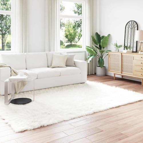 Tonture Alfombra de piel de oveja sintética, blanca, 240 x 340 cm, alfombra Flokati de poliéster para sala de estar, dormitorio, decoración de comedor, extrasuave, duradera y acogedora protección del