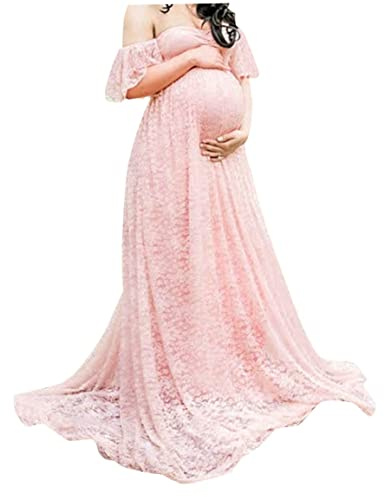 SMELEYOU Robe de Photographie de maternité en Dentelle, Robe Grossesse Fantaisie, épaules dénudées, Motif Floral, pour Femmes Enceintes S