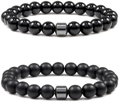 FJDRSIG 2 Pcs Men's Beaded Bracelets, Adjustable Natural Stone Bracelet Set