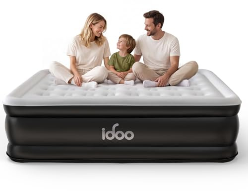 iDOO Inflatable Air Mattress, King Size Airbed with Built-in Pump, Double Blow Up Mattress in 3 Mins Fast Inflation, Upgraded Flocked Surface Comfort Air Bed for Home&Camping Use -203x152x46cm