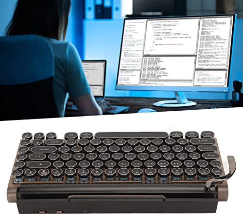 Eminchu Blue Switch Mechanical Keyboard Bluetooth Mechanical Keyboard 83 Keys Vintage Wireless with Quad Axis Round Keycaps 2000mAh Battery for IOS Mac (Wood Grain)