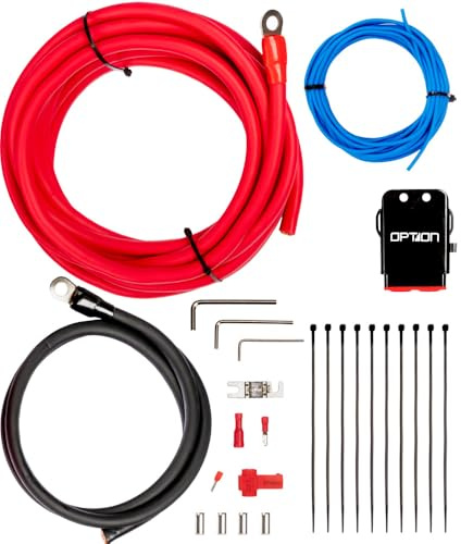 Option 100% Vollkupfer Kabelkit 35mm² - Profi Line Power Kabel Set - Perfekt für den Anschluss von Verstärker/Aktive Subwoofer im Auto