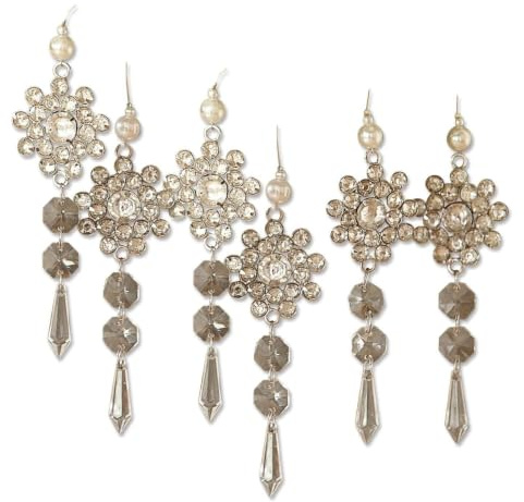 Loberon Schmuckanhänger 6er Set Fleurette, Silber | Schneeflöckchen mit Glassteinchen | Christbaumschmuck | Weihnachtsdeko | Weihnachten | H/B/T ca. 11/5 / 8 cm