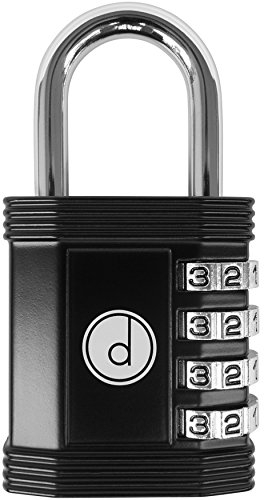 Padlock 4 Digit Combination Lock - for Gym School Locker, Outdoor Gate, Shed, Fence, and Storage - Weatherproof Metal - Keyless, Easy to Set, Resettable - Black
