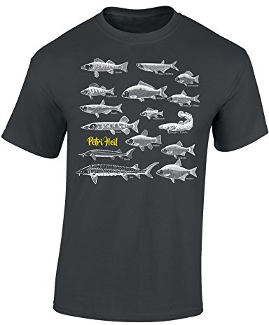 T-Shirt: Fische Petri Heil - Geschenk für Angler - Anglerbekleidung Herren - Angelkleidung Männer - Angel - Anglerin - Fishing - Fisch - Grau - Army - Spruch - Motiv - Lustig, Dunkelgrau, XL