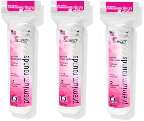 Swisspers Premium Cotton Rounds – 100 Count (Pack of 3) - 100% Pure Cotton - Soft, Absorbent, Hypoallergenic Pads for Makeup Removal, Skincare, Baby Care and Facial Cleansing - Lint Free