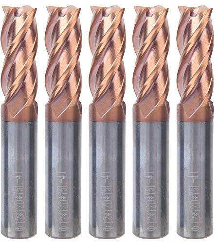 Schaftfräser-Satz, Wolframstahl-Schaftfräser, Schlitzbohrer, Bronze nanobeschichtet 4 Schneiden 55HRC Fräser 12x3Cx12Dx75L(5 Pcs)