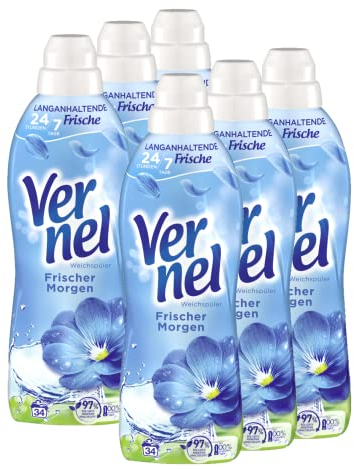 VERNEL Frischer Morgen Weichspüler 6x 39 WL (234 Waschladungen), Wäscheduft für 24 Stunden & 7 Tage langanhaltende Frische mit einzigartiger Duft-Technologie, recycelbare Flasche