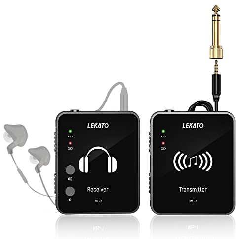 LEKATO MS-1 Wireless in-Ear Monitor System 2.4G Stereo IEM System con trasmettitore Beltpack Receiver Automatic Pairing (Nero)