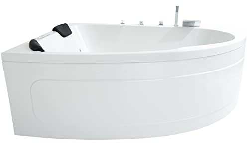 Basera® PREMIUM Indoor Eck-Whirlpool Badewanne Guam 180 x 130 cm für 2 Personen mit 25 Massagedüsen, Heizung, Ozongenerator, Wasserfall, LED-Ambiente, Touchpanel, Bluetooth, Radio