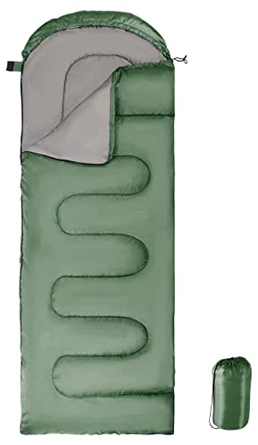 LONENESSL Schlafsack mit Kapuze,, warm, leicht, rechteckiger Umschlag, Camping-Schlafsack für Erwachsene, Wandern, Rucksackreisen, Reisen, Outdoor- und Indoor-Aktivitäten (grün), Einheitsgröße