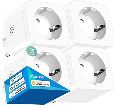 Meross Enchufe Inteligente para Apple HomeKit 16A, WiFi Con Medición de Consumo, Control Remoto y Temporizador, Compatible Con Alexa, Google Home y SmartThings, 4 PCS