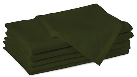 Encasa XO lövgröna tygservetter set med 6, 43 x 43 cm | Enfärgade bomullsservetter, tvättbara och återanvändbara bröllopsservetter för semestermiddagar, fest och vardagsbordsdekor
